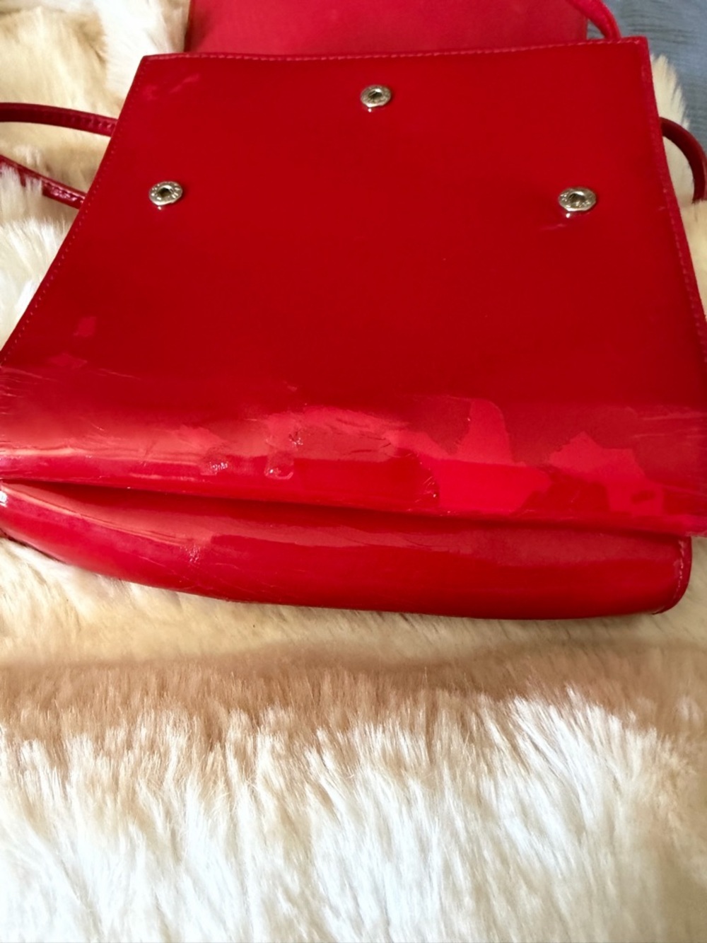 2 for 1 vintage 90’s summer Esprit Red Patent Crossbody Bag & black knit floral - Picture 8 of 11
